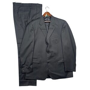 Palm Beach Suit Men Black Excellent 100% Pure Wool 3 Button Pleated Hartmarx
